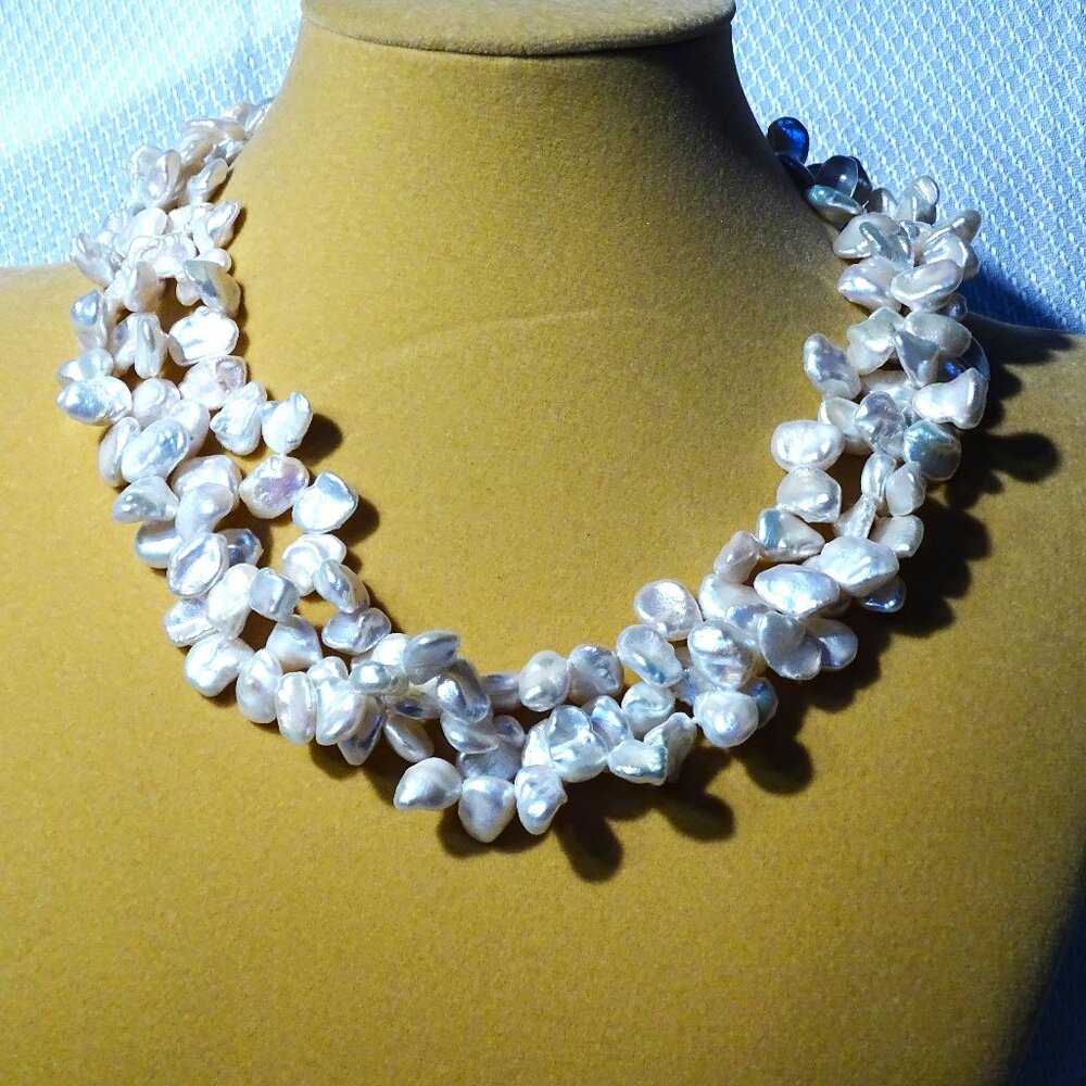 Sprig Three strand Pearl Necklace 17"  Sterling Silver 2" Extension